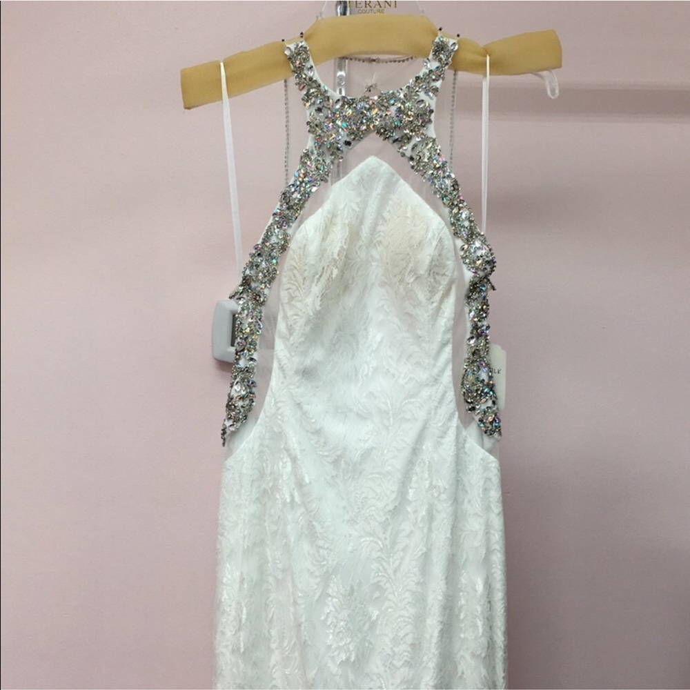 Beaded prom dress white lace size 6